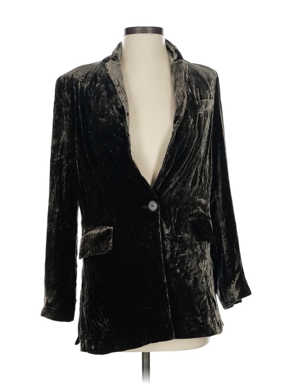 Zara Dark  Black Crushed Velvet One-Button Blazer